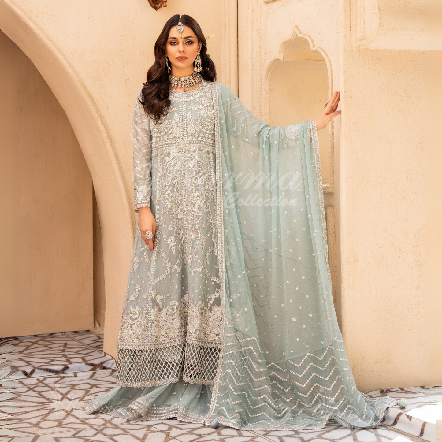 Luxury Embroidered Chiffon Party wear dress  | Wedding Collection | karma Collection | UMKC01201