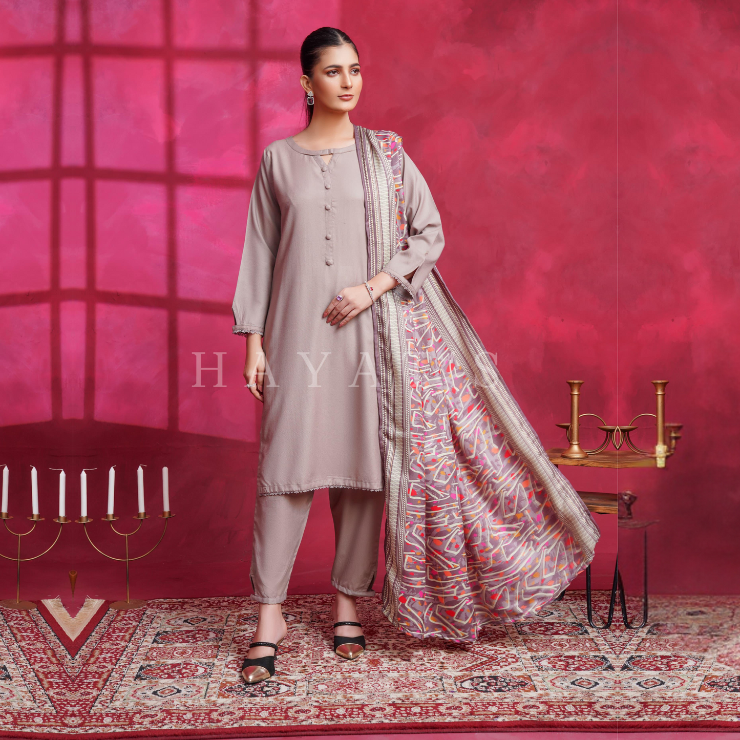 (Pale Silver) Dhanak Dress with Wool Shawl |3 Pc| Winter Collection | Hayats