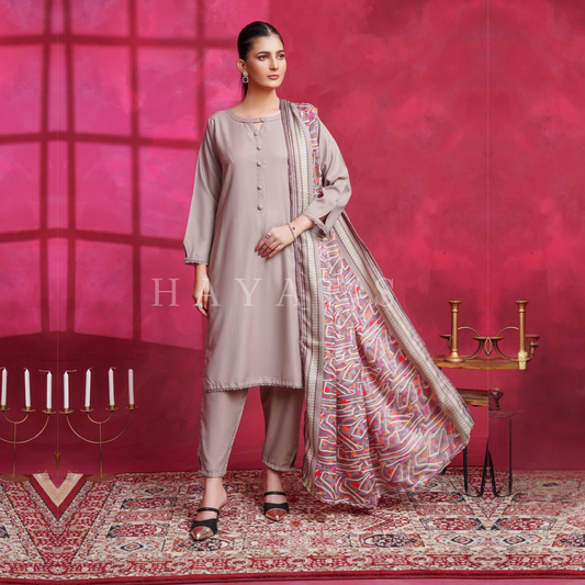 (Pale Silver) Dhanak Dress with Wool Shawl |3 Pc| Winter Collection | Hayats