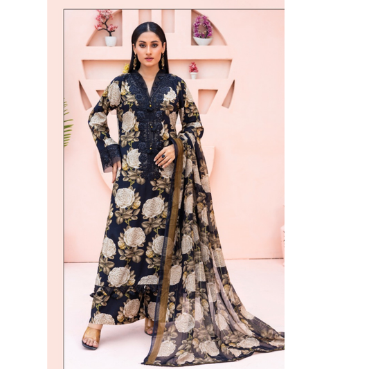 (Multi) DHANAK Embroidered Printed Dress | Winter Collection | Rangz
