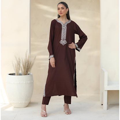 UA-28 2 Pc Embroidered Dhanak Pakistani Co-Ords Set Dress | UMNAA