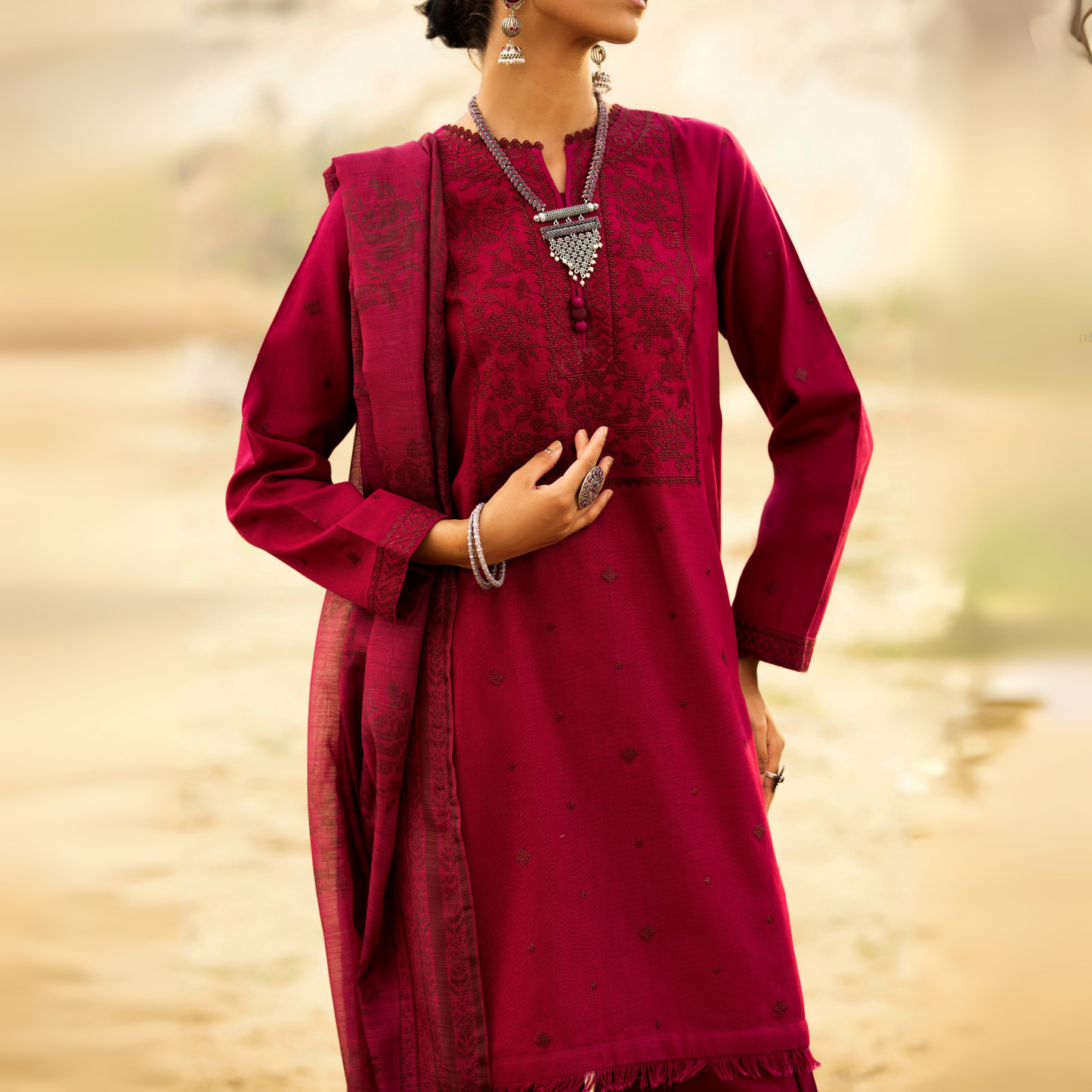 3 Pc Embroidered Khaddar Ready to Wear Collection by Casuallite | UMCAE0801