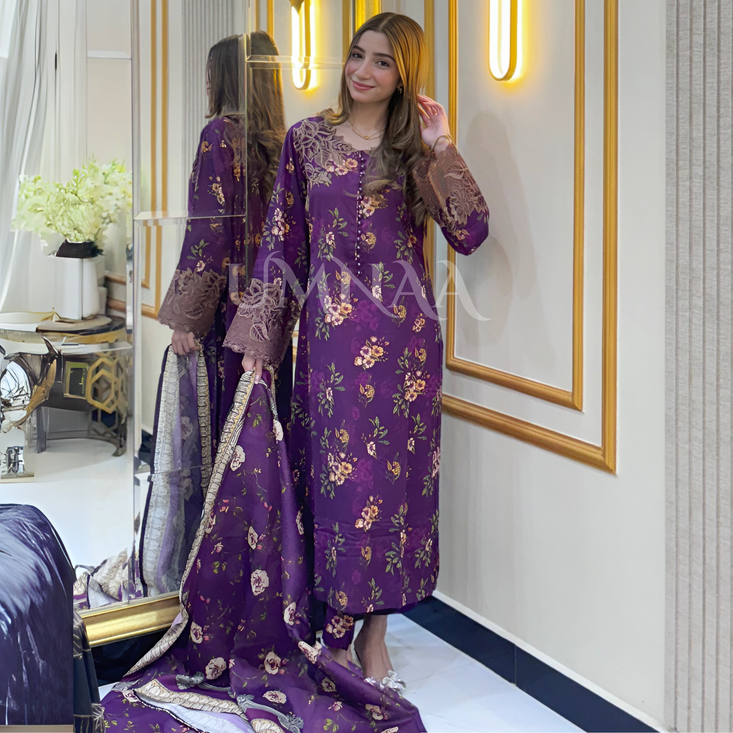 UA-33 Printed Embroidered Winter Linen 3 Pc Dress | Ready to wear | UMNAA