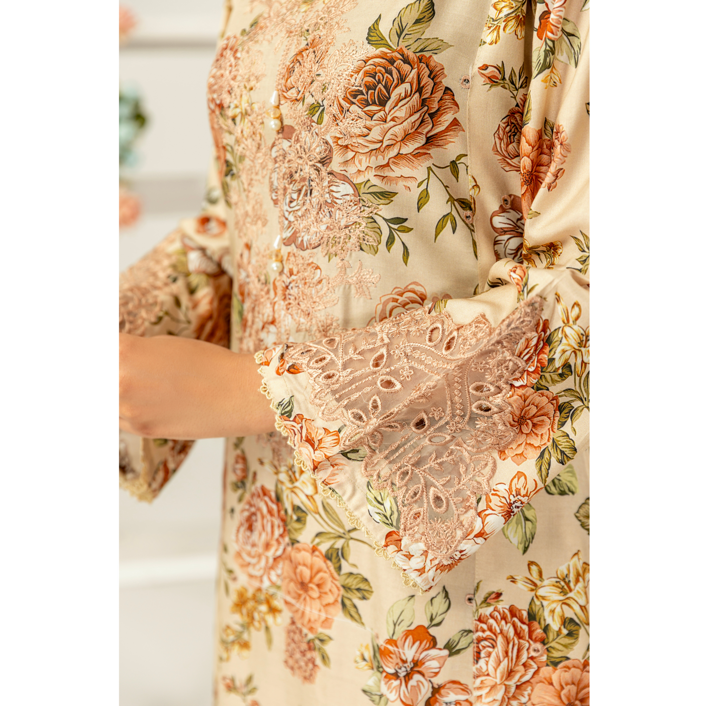 UMS-10 Floral Printed Embroidered Linen | 3 Pc | Ready-to-wear Dress - Simrans