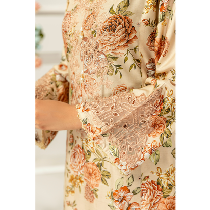 UMS-10 Floral Printed Embroidered Linen | 3 Pc | Ready-to-wear Dress - Simrans