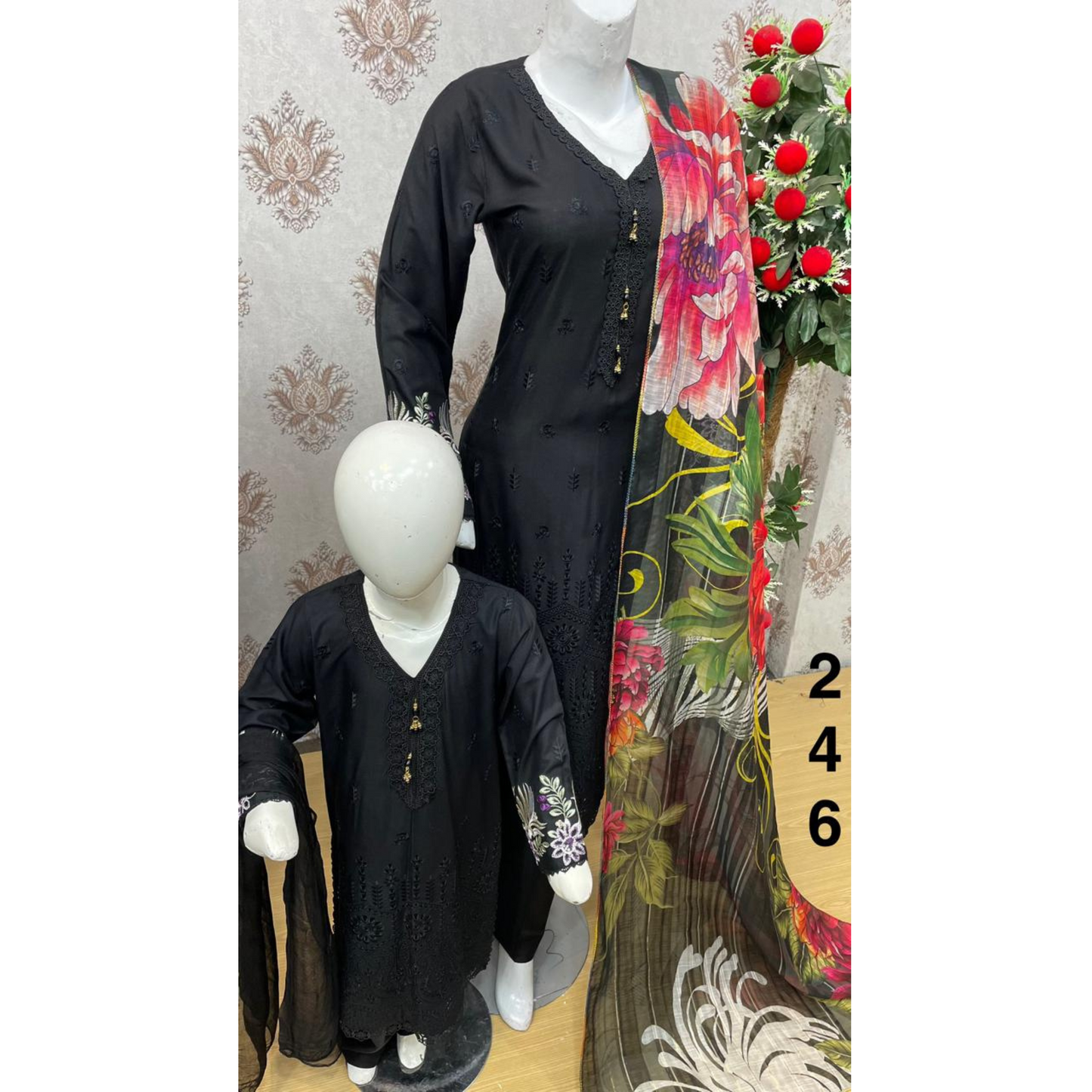 3 Pc Luxury mother daughter Embroidered Linen Collection-UMNAA