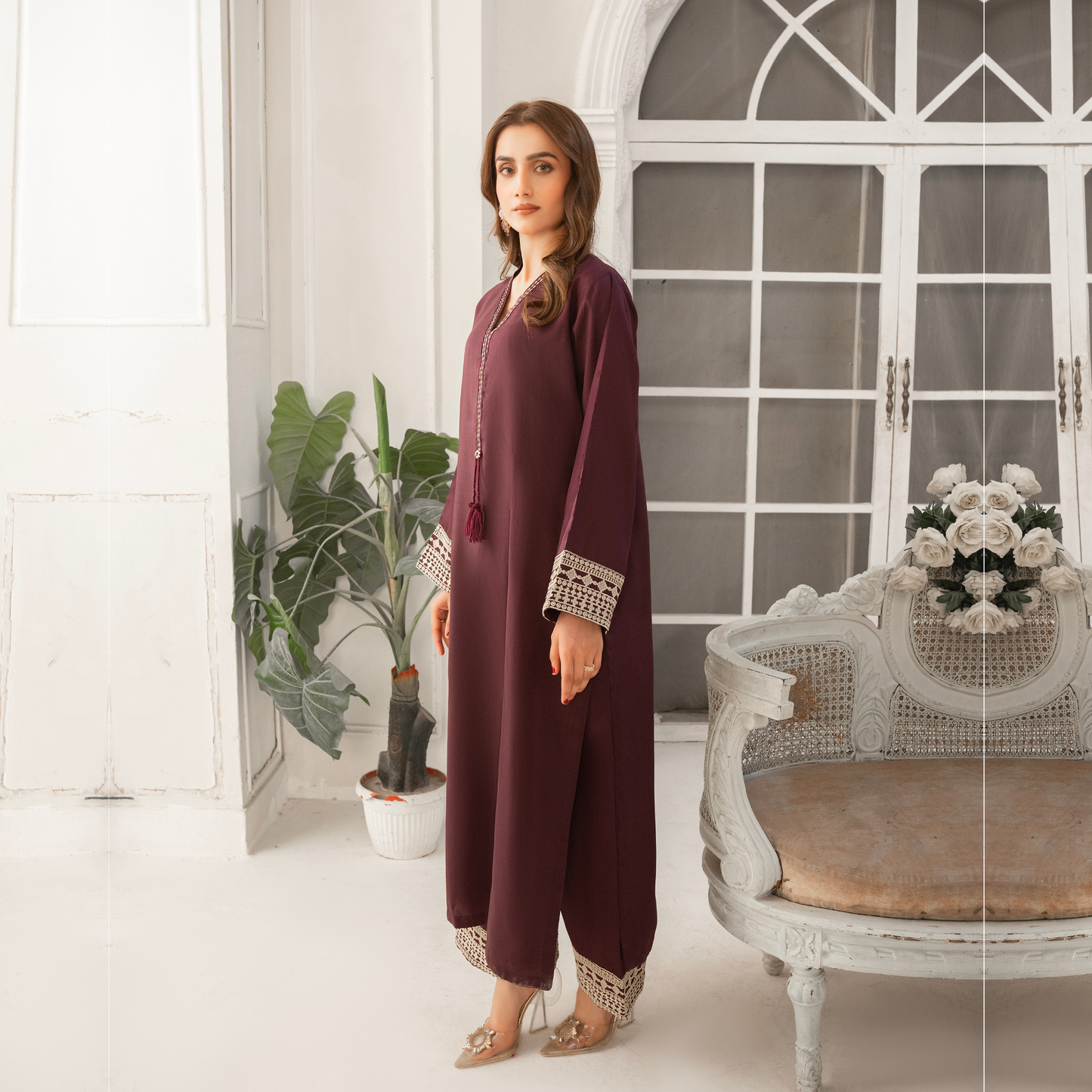 Embroidered Viscose Linen  2 Pc Pakistani Co Ord Set Dress | Ready to wear | UMNAA