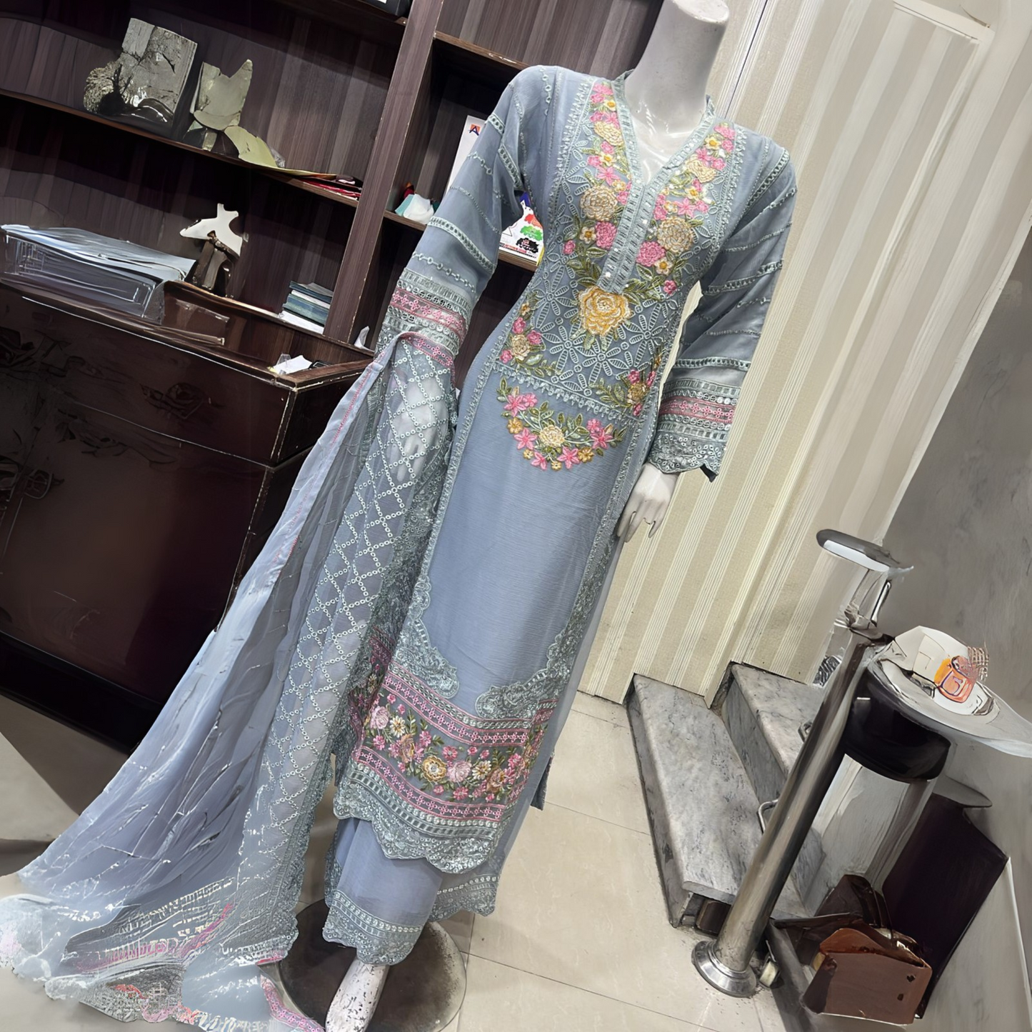 UA-52 3 Pc Luxury mother daughter Embroidered Chiffon Collection- Umnaa
