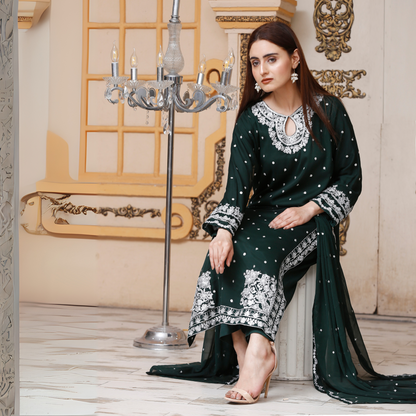 UA-54 3Pc Luxury Embroidered Chiffon Dress with Chiffon Dupatta 3 Pc |Ready to Wear| Umnaa