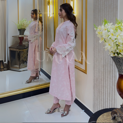 UA-56 (Light Pink) 2 Pc Embroidered Cambric Cotton Pakistani Dress | Ready to Wear | UMNAA