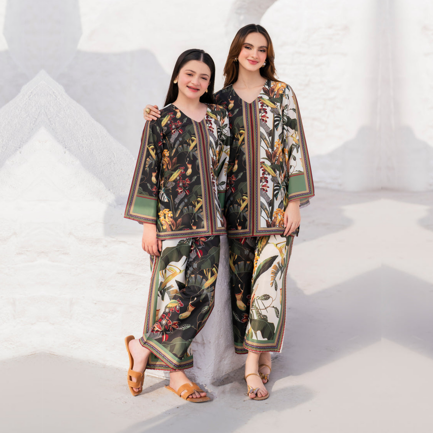 2 Pc Mother & Daughter Pakistani Printed Co-ord Set Collection by Garnet