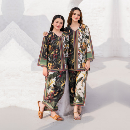 2 Pc Mother & Daughter Pakistani Printed Co-ord Set Collection by Garnet