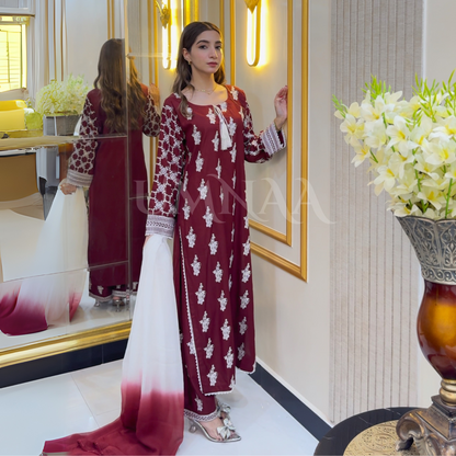 UA-57 3 Pc Luxury mother daughter Embroidered Linen Collection- Umnaa