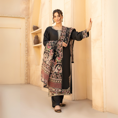 UA-60 Embroidered Viscose Linen 3 Pc Pakistani Dress | UMNAA