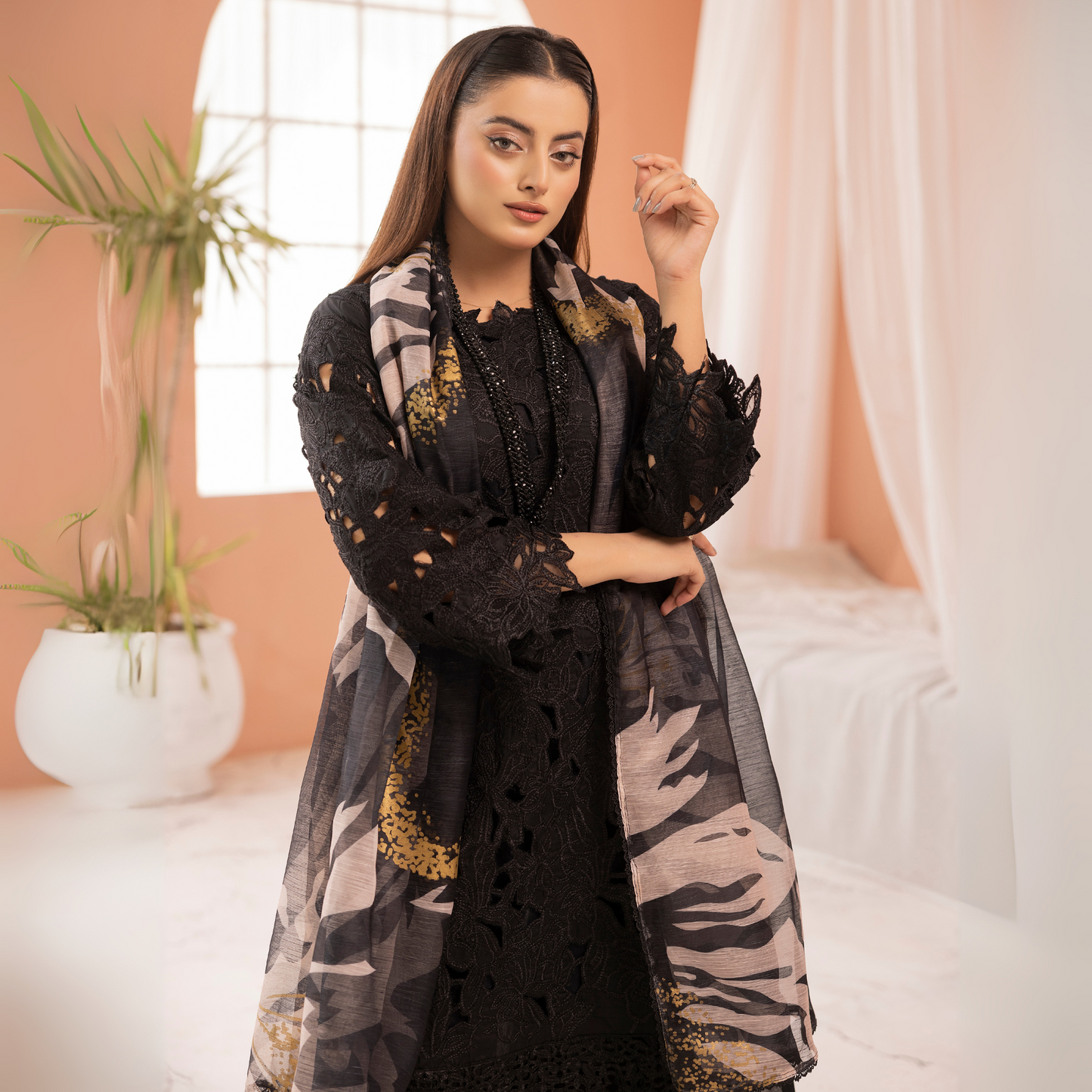 UMS-16 3 Pc Chikenkari Cambric Cotton Ready to Wear Dress | Simrans