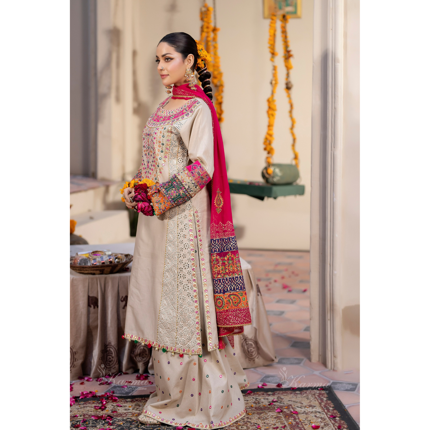 KC-1432 Embroidered Cambric Cotton Dress Ready to Wear 3 Pc - Karma Collection