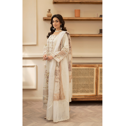 KC-1434 Embroidered Chikenkari Cambric Cotton Dress Ready to Wear 3 Pc - Karma Collection