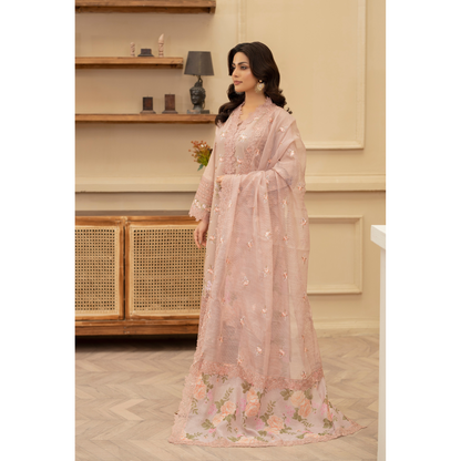 KC-1437 Embroidered Cambric Cotton long Frock Dress Ready to Wear 3 Pc - Karma Collection