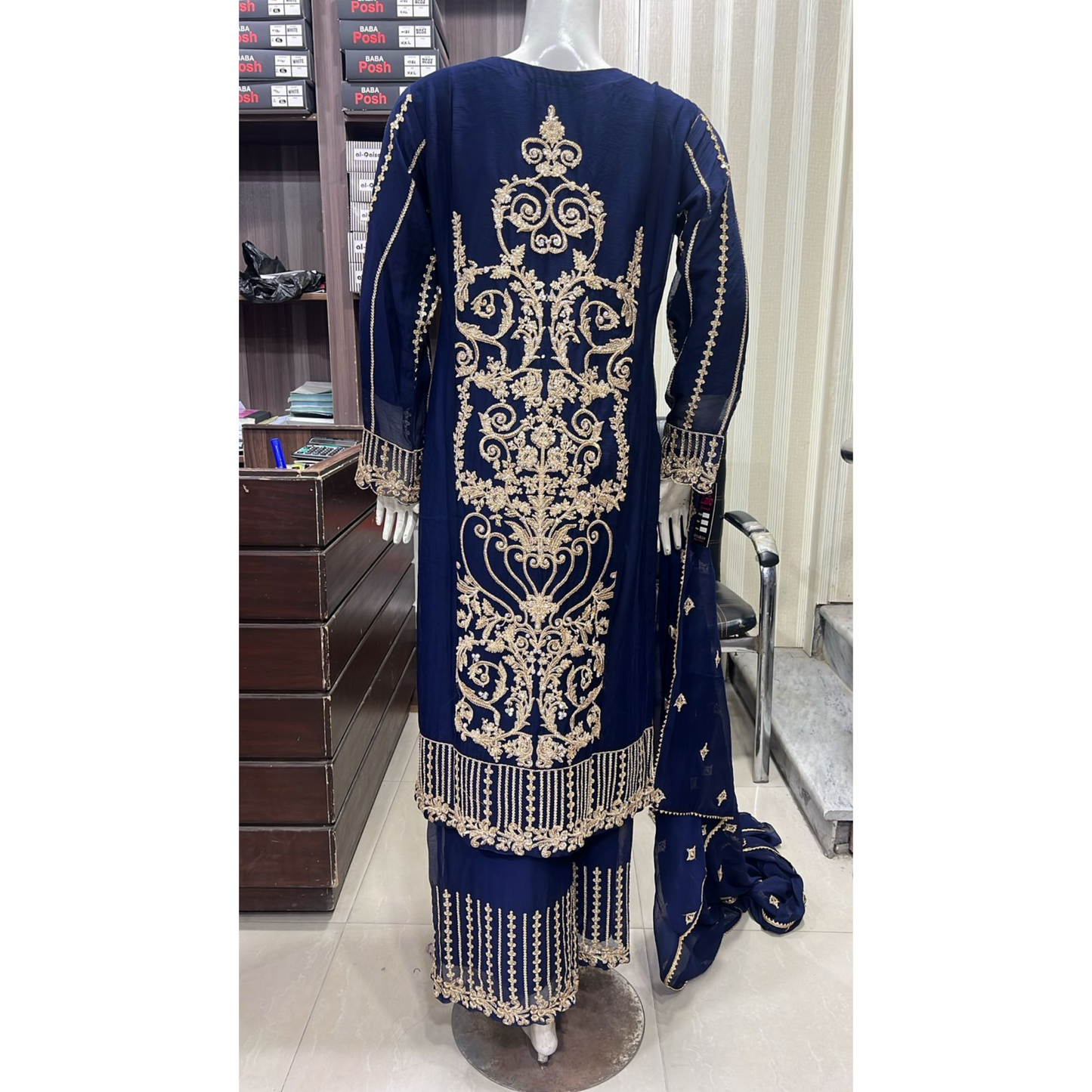 U-73 3 Pc women's Embroidered Chiffon salwar kameez Pakistani Indian fashion Traditional Womenswear Festive collection-UMNAA