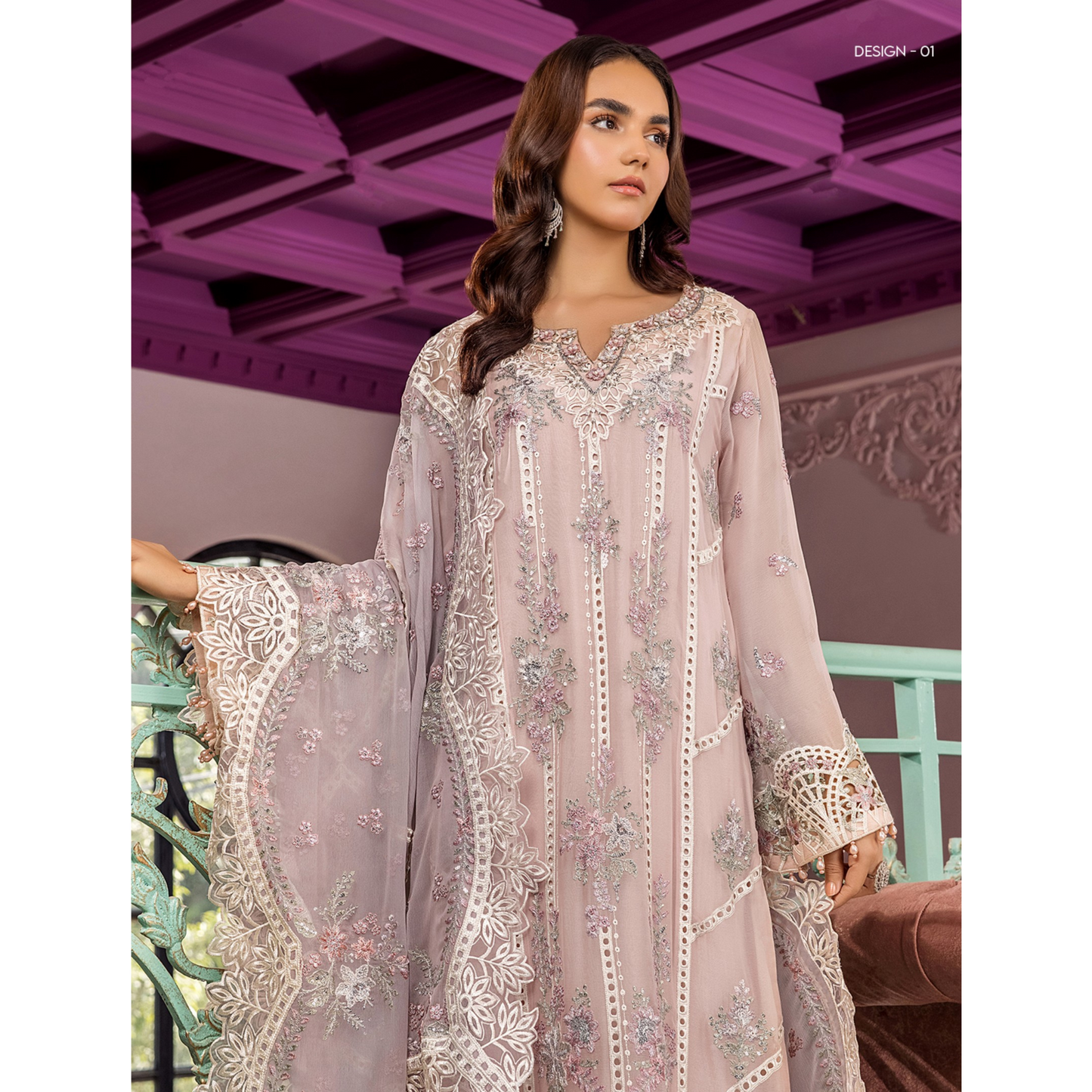 UTT-03 Embroidered Luxury Chiffon 3 Pc Pakistani Dress | Ready to wear | Traditional Thread