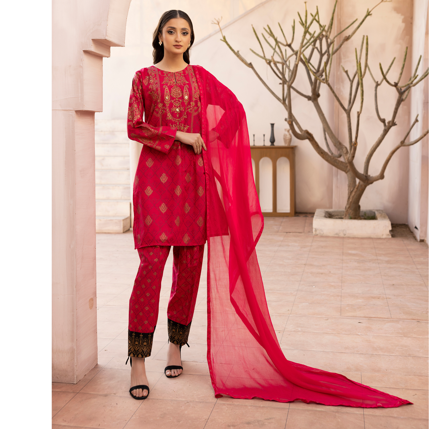 UMS-19 Embroidered Lawn 3 Pc Pakistani Dress | Ready to wear | Simrans