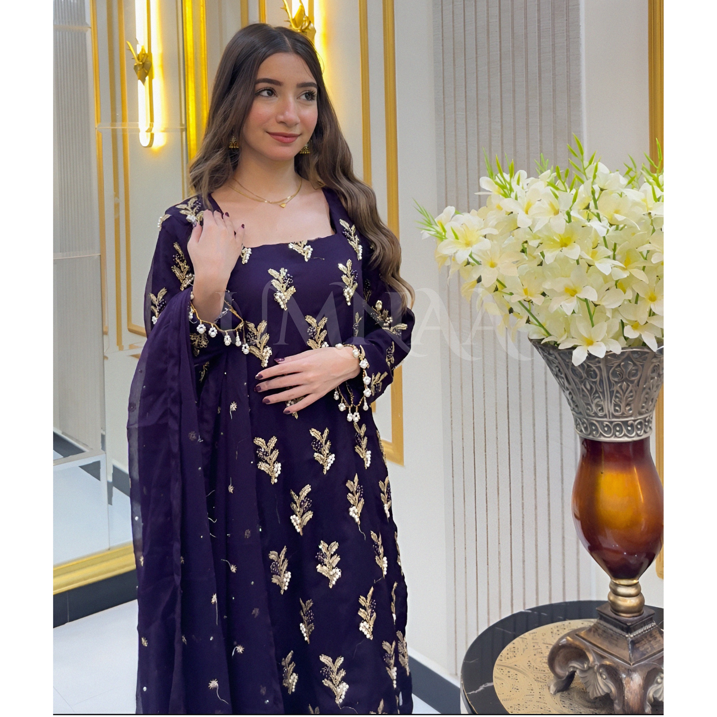 Embroidered Chiffon Luxury Trendy Farshi Shalwar with Potli Festive Collection- Umnaa