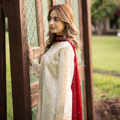 UAL-04 Luxury MARIA.B inspired Embroidered Cambric Cotton Ready to Wear 3 Pc Dress | ALLY'S