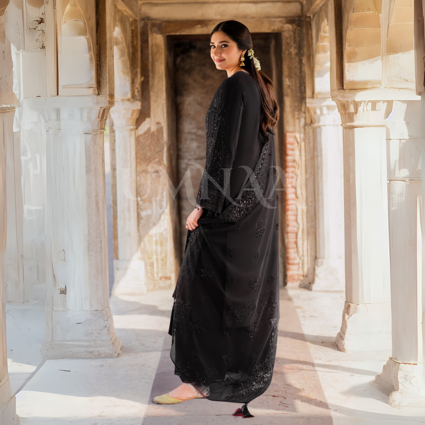 UA-102 IMROZIA inspired Luxury Embroidered Ready to Wear Dress by Umnaa