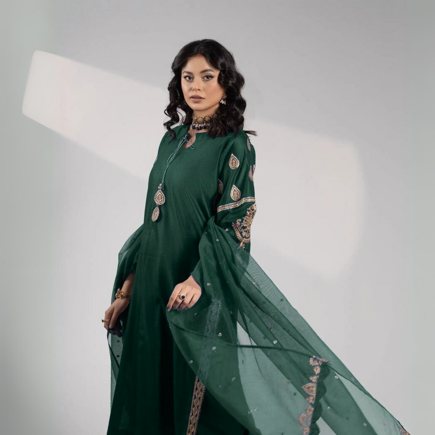 USP-01 Luxury Festive Embroidered Chambray Katan Dress by Sha Posh | Pakistani Dress Asian Clothes