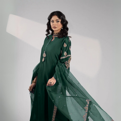 USP-01 Luxury Festive Embroidered Chambray Katan Dress by Sha Posh | Pakistani Dress Asian Clothes