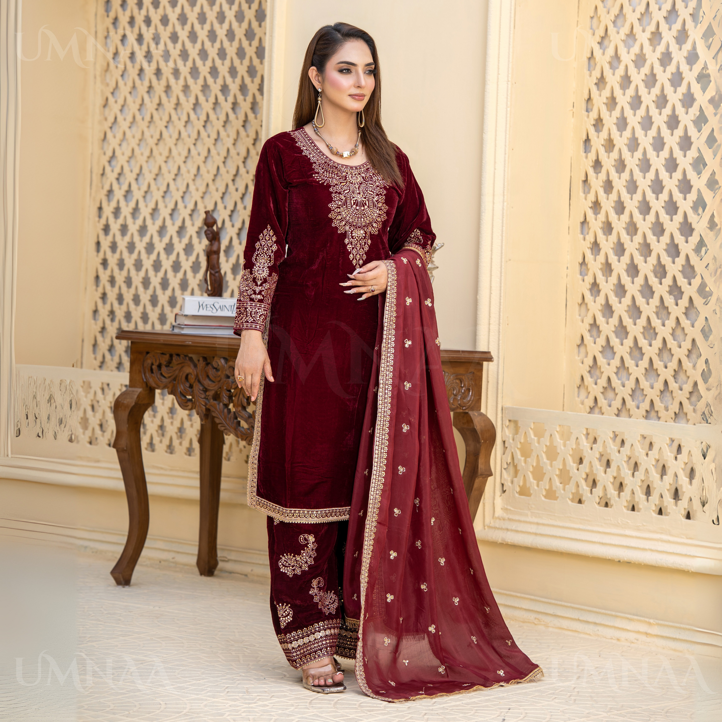 UA-112 Luxury Embroidered Velvet  Ready to Wear Winter Collection by Umnaa