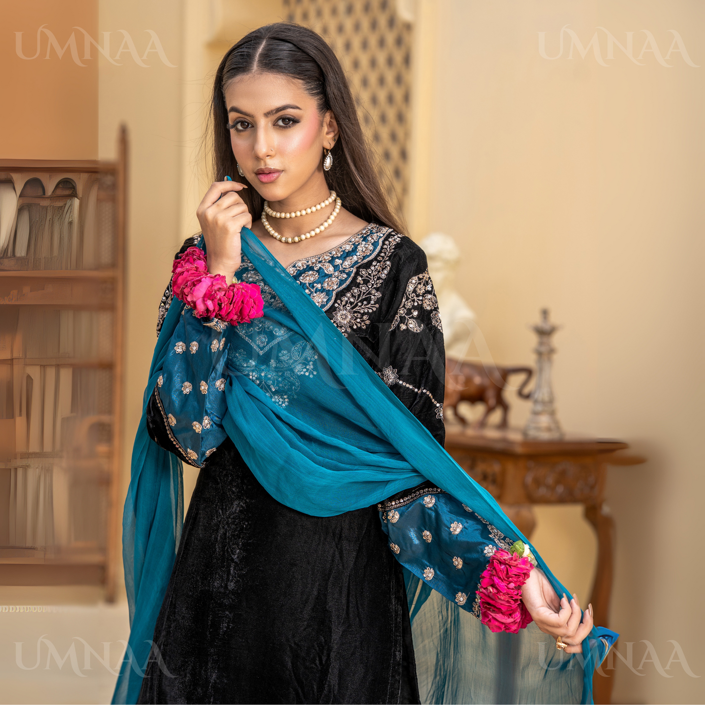 UA-113 Luxury Festive Embroidered Velvet  Winter Collection by Umnaa