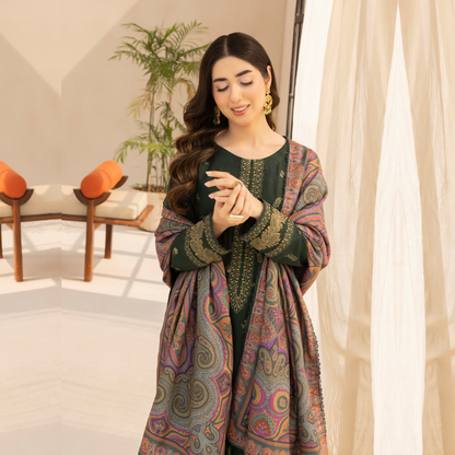 UMS-36 Anya by Simrans Embroidered Dhanak Dress with Winter Shawl | Ready to Wear | Asian Clothes