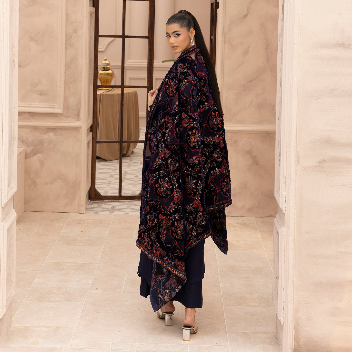 UMS-37 Hanna by Simrans Embroidered Dhanak Dress with Winter Laser Cut Shawl | Ready to Wear | Asian Clothes
