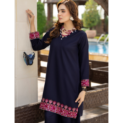 UZA-01 Rang e Elegance by Zaaria 2 Pc Embroidered Dhanak Co-Ords Set