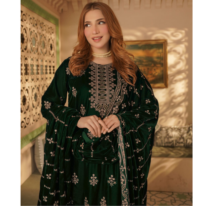 UA-127 Luxury Embroidered Velvet Collection Pakistani Festive Partywear Dress by Umnaa