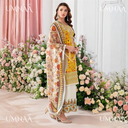 UA-131 Embroidered Viscose Linen 3 Pc | Ready to Wear | Asian Clothes