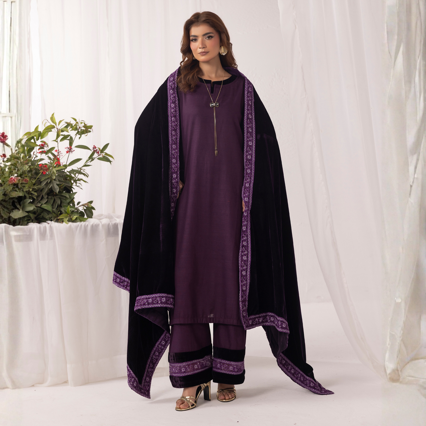 UMS-42 Raqs e bismil khaddar dress with Velvet Shawl by Simrans | Ready to Wear | Asian Clothes