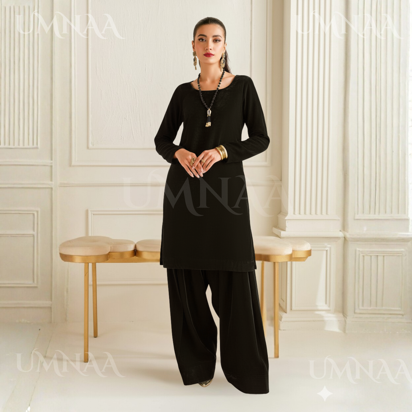 UA-139 Solid Velvet Farshi Shalwar Collection by Umnaa