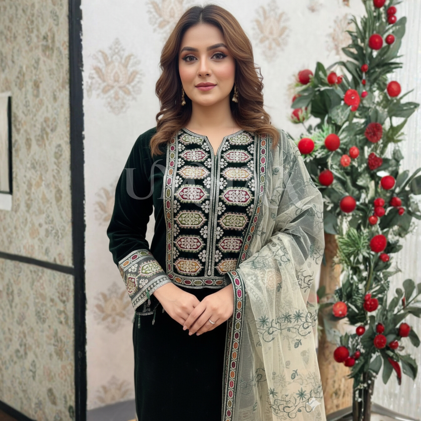 UA-142 Embroidered Luxury Velvet Collection by Umnaa | Asian clothes