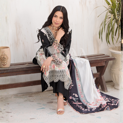 UA-147 Embroidered Viscose Dress with Silk Dupatta | Umnaa