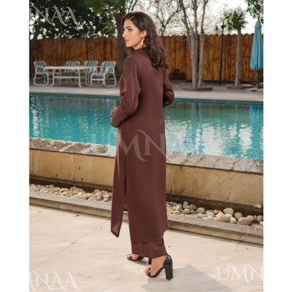 UA-148 Modest Wear Embroidered Dhanak Co-Ords Set by Umnaa