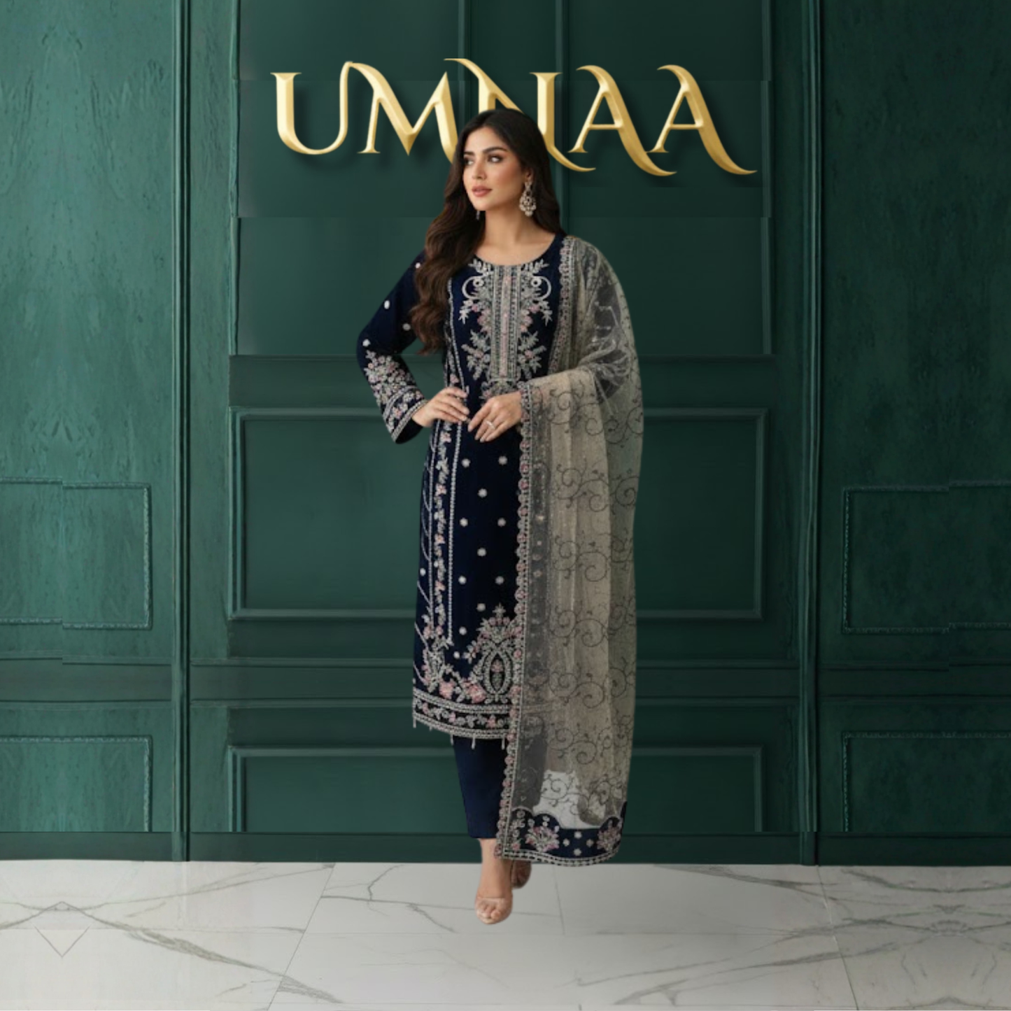UA-150 Embroidered Luxury Velvet Collection by Umnaa | Asian clothes