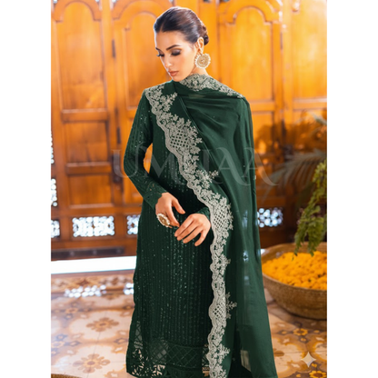 UA-101 Azure Inspired Embroidered Chiffon 3 Pc Dress | UMNAA