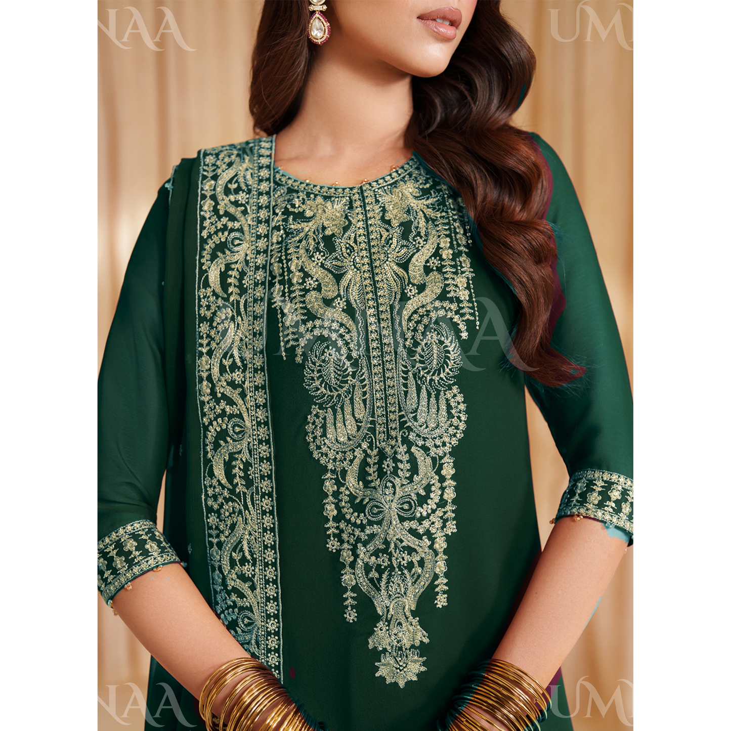 UA-133 Luxury Embroidered Chiffon Party Wear Asian sharara dress 3 Pc | Ready to Wear | Umnaa