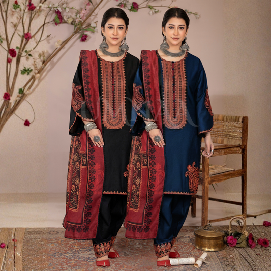 UA-155 Embroidered Slub Linen Farshi Shalwar Collection | Ready by Wear | Pakistani Dress Asian Clothes Umnaa