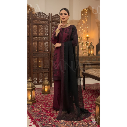 UA-158 Embroidered Slub Linen Farshi Shalwar dress by umnaa