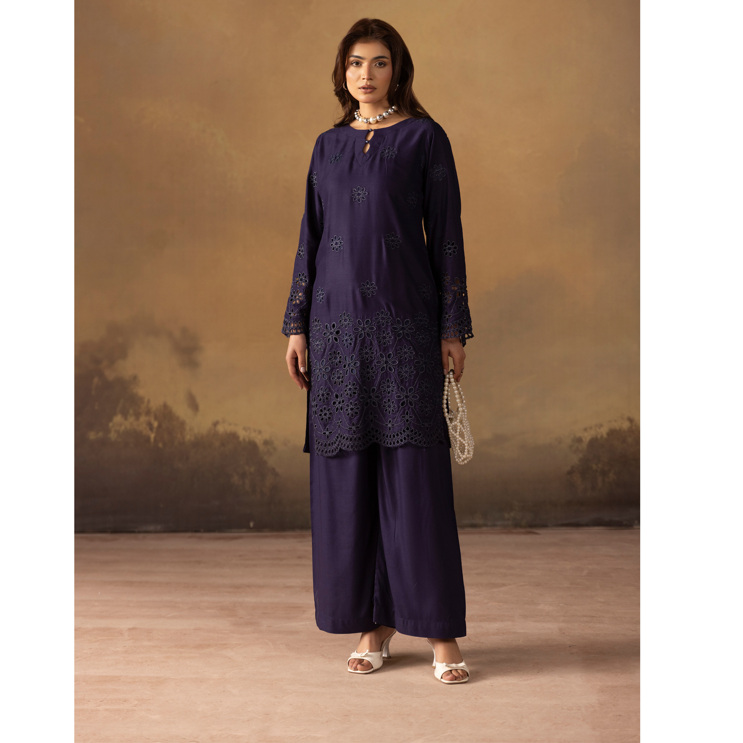 UMS-50 "Luxkari" Linen Chikenkari Co-Ords 2 pc Set by Simrans