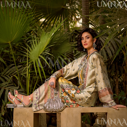 UA-160 Printed Silk kaftan Style long Maxi 1 PC  | Ready to wear | Umnaa