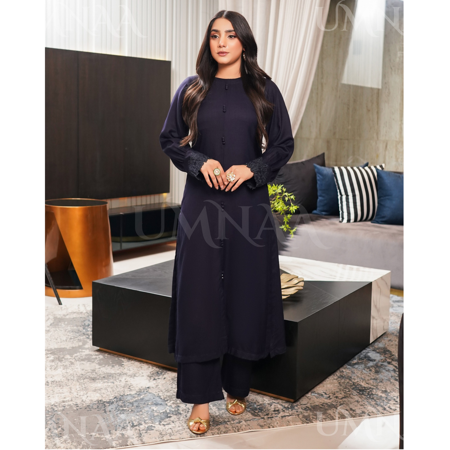 UMS-53 Solid Embroidered Dhanak Co-Ords Set | Ready to Wear | Simrans